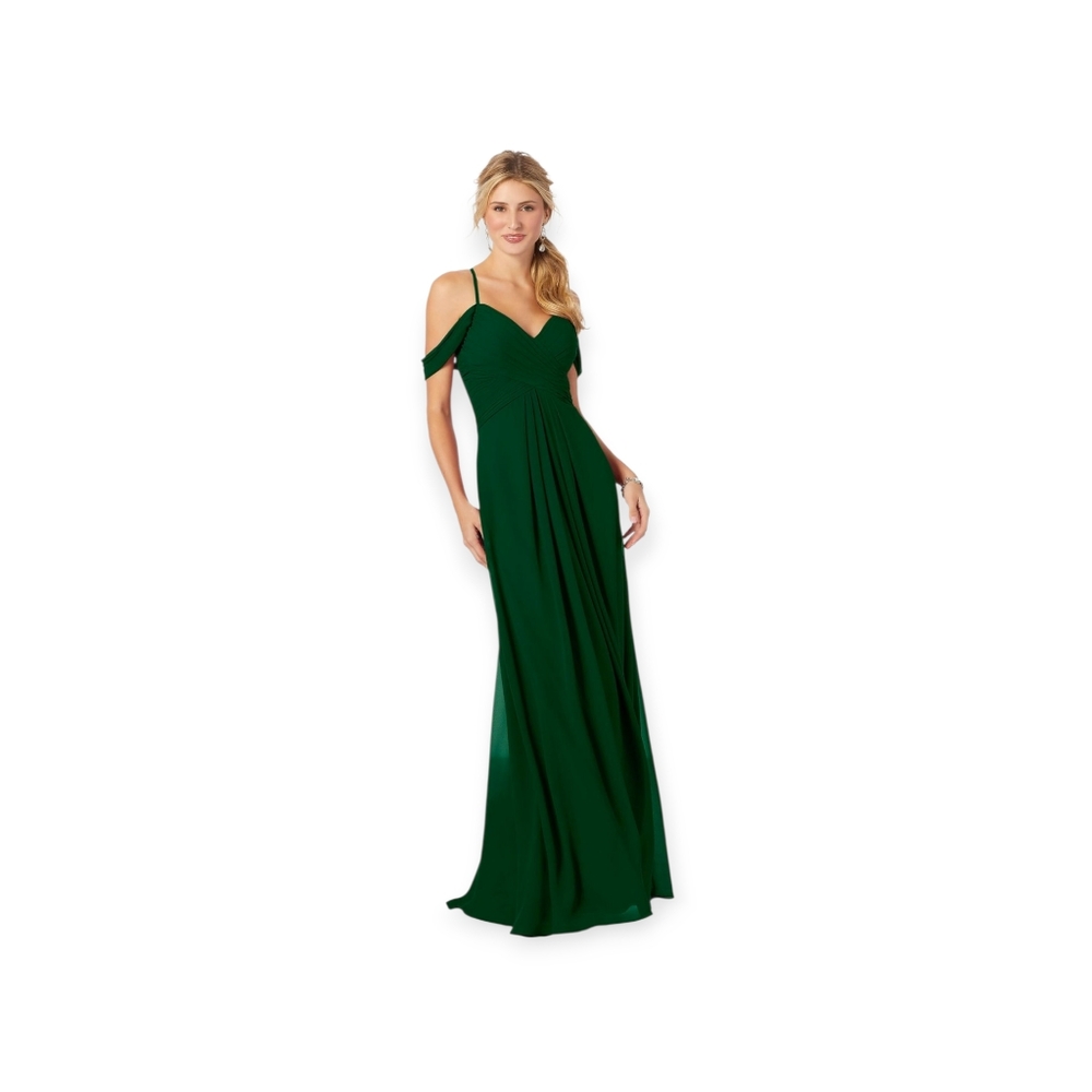 💜 MORI LEE Morilee Bridesmaids 21671 Chiffon Cap Sleeves ALine Dress Emerald 12